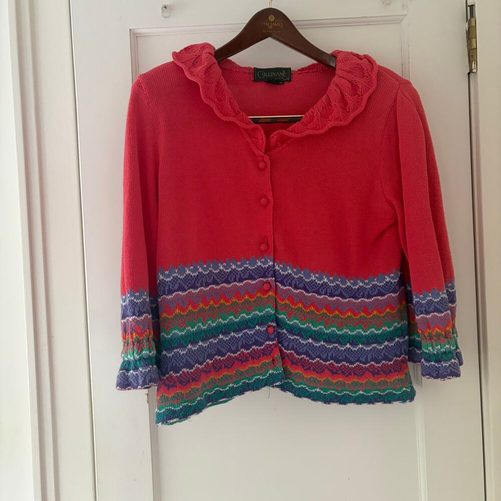 Cullinane knit cardigan Coral Pink Size Medium Vintage - Picture 2 of 6